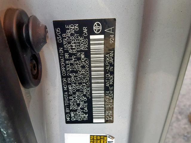 JTKDE167450049067 - 2005 TOYOTA SCION TC 银色 照片 10