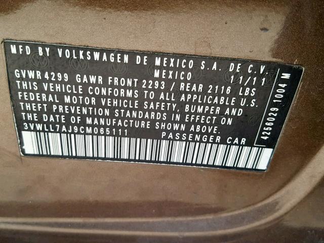 3VWLL7AJ9CM065111 - 2012 VOLKSWAGEN JETTA TDI BROWN photo 10