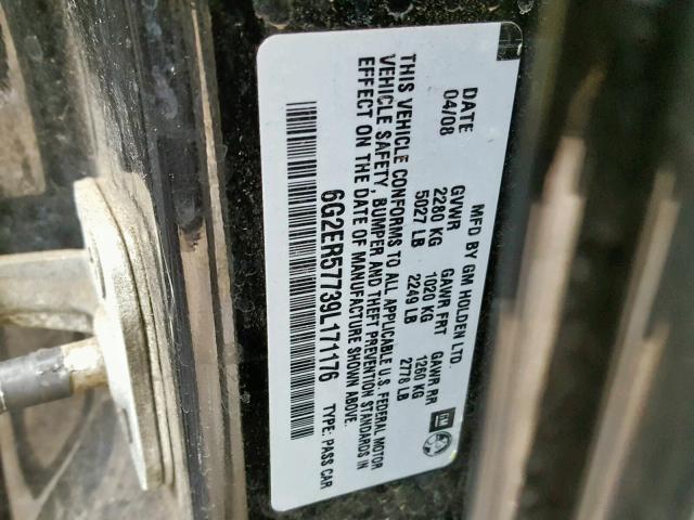 6G2ER57739L171176 - 2009 PONTIAC G8 BLACK photo 10