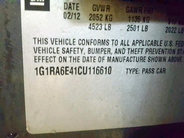 1G1RA6E41CU116610 - 2012 CHEVROLET VOLT GRAY photo 10