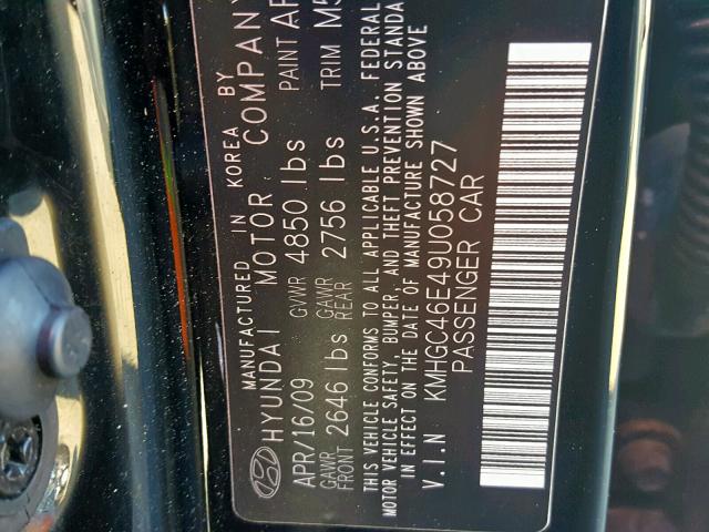 KMHGC46E49U058727 - 2009 HYUNDAI GENESIS 3. BLACK photo 10