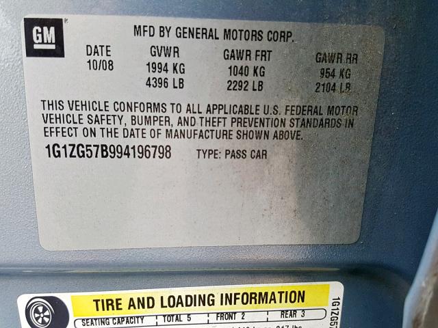 1G1ZG57B994196798 - 2009 CHEVROLET MALIBU LS 蓝色 照片 10