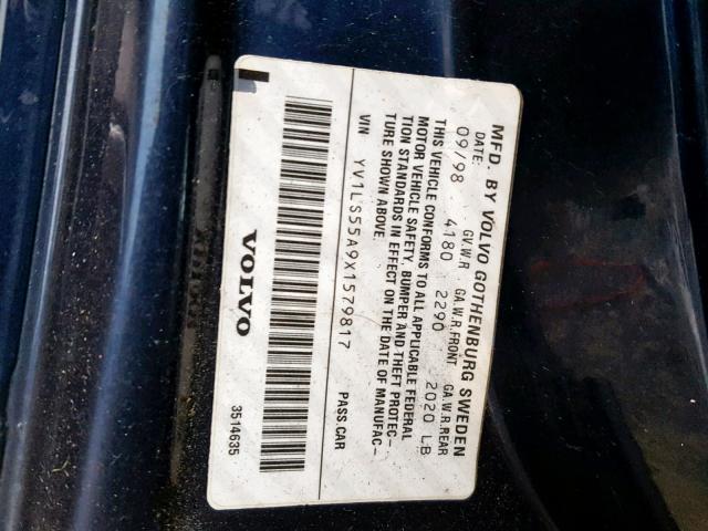 YV1LS55A9X1579817 - 1999 VOLVO S70 BLUE photo 10