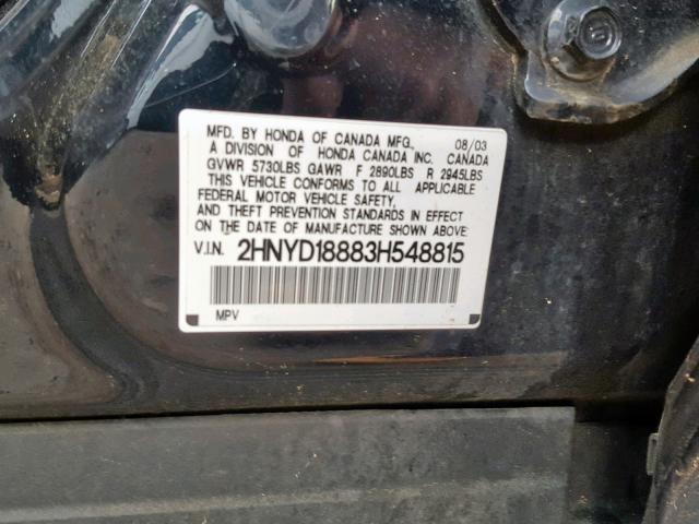 2HNYD18883H548815 - 2003 ACURA MDX TOURIN BLACK photo 10