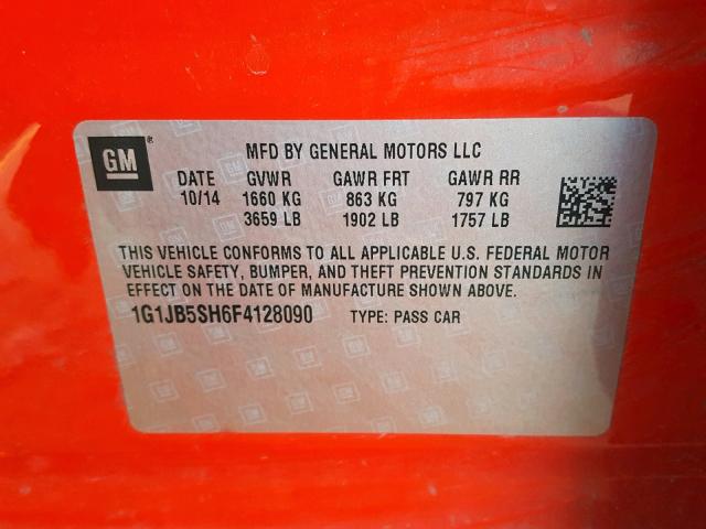 1G1JB5SH6F4128090 - 2015 CHEVROLET SONIC LS RED photo 10