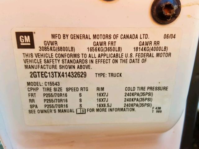 2GTEC13TX41432629 - 2004 GMC NEW SIERRA WHITE photo 10