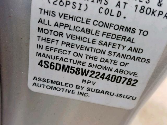 4S6DM58W224400782 - 2002 HONDA PASSPORT E ვერცხლისფერი ფოტო 10
