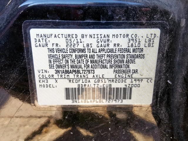 3N1AB6AP6BL727973 - 2011 NISSAN SENTRA 2.0 BLACK photo 10