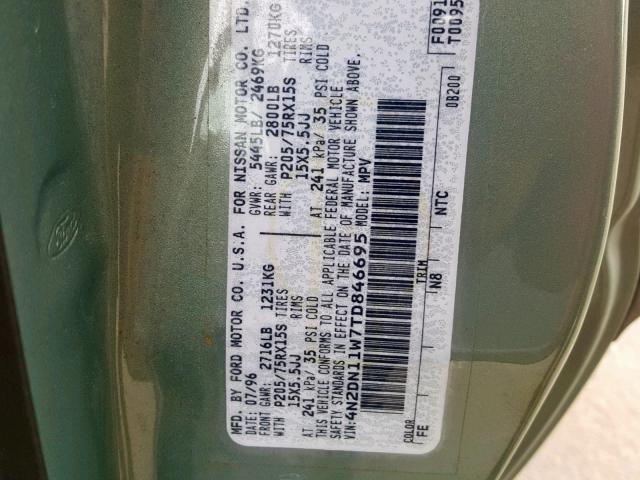 4N2DN11W7TD846695 - 1996 NISSAN QUEST XE GREEN photo 10