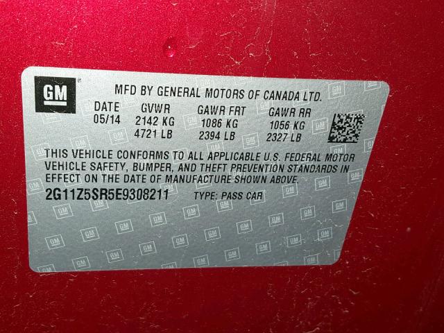 2G11Z5SR5E9308211 - 2014 CHEVROLET IMPALA ECO RED photo 10