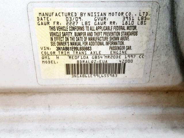 3N1AB61E99L655983 - 2009 NISSAN SENTRA 2.0 WHITE photo 10