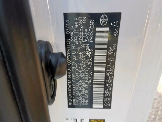 JTKJF5C71E3087253 - 2014 TOYOTA SCION TC თეთრი ფოტო 10