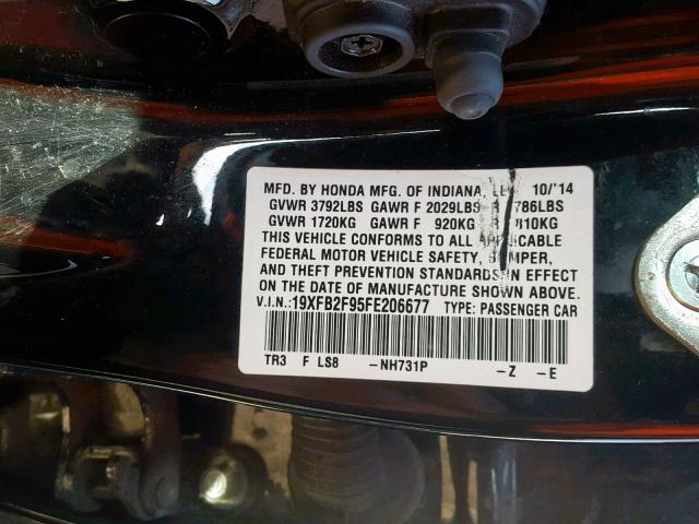 19XFB2F95FE206677 - 2015 HONDA CIVIC EXL 黑色 照片 10