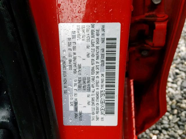 JM1DE1KY6E0173976 - 2014 MAZDA MAZDA2 SPO RED photo 10