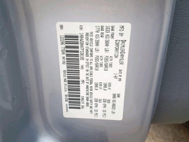 1A8HW58NX7F538185 - 2007 CHRYSLER ASPEN LIMI SILVER photo 10