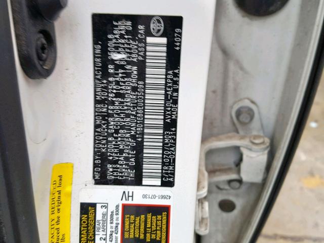 4T1BD1EB6EU035098 - 2014 TOYOTA AVALON HYB WHITE photo 10