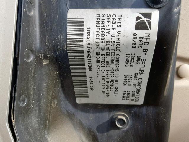 1G8AL54F64Z105340 - 2004 SATURN ION LEVEL GOLD photo 10