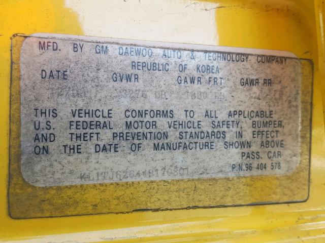 KL1TJ62644B170801 - 2004 CHEVROLET AVEO LS YELLOW photo 10