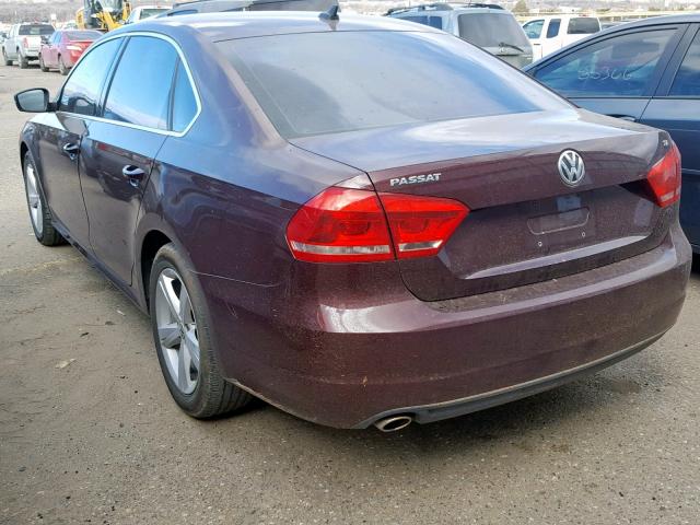 1VWBP7A33CC105296 - 2012 VOLKSWAGEN PASSAT SE BURGUNDY photo 3