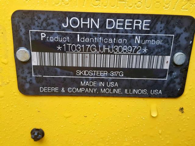 1T0317GJJHJ308972 - 2017 JOHN DEERE SKIDSTEER YELLOW photo 10