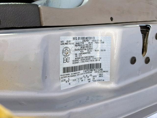 1FAFP37N87W275346 - 2007 FORD FOCUS ZX5 SILVER photo 10