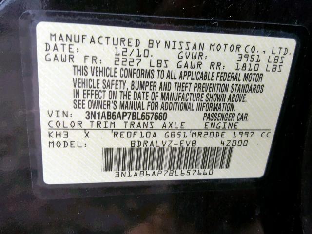 3N1AB6AP7BL657660 - 2011 NISSAN SENTRA 2.0 BLACK photo 10