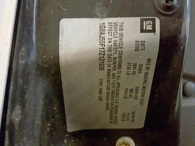 1G8AJ55F17Z121938 - 2007 SATURN ION LEVEL WHITE photo 10