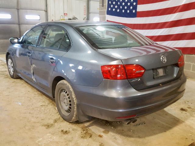 3VW2K7AJ2DM271550 - 2013 VOLKSWAGEN JETTA BASE GRAY photo 3