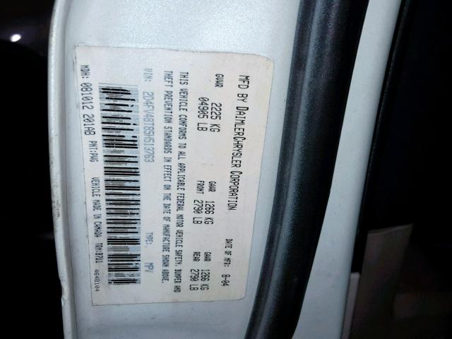 2D4FV48T85H513763 - 2005 DODGE MAGNUM SE WHITE photo 10