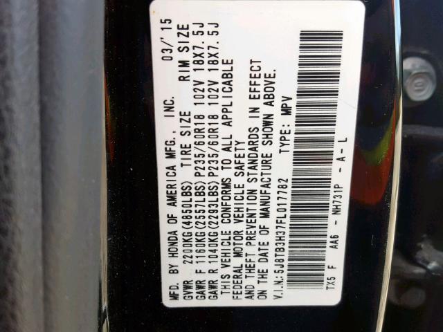 5J8TB3H37FL017782 - 2015 ACURA RDX BASE BLACK photo 10