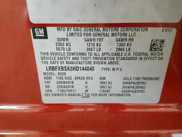 LRBFXBSA3HD144040 - 2017 BUICK ENVISION E RED photo 10