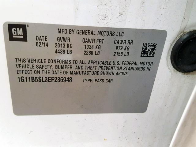 1G11B5SL3EF236948 - 2014 CHEVROLET MALIBU LS Blanco foto 10