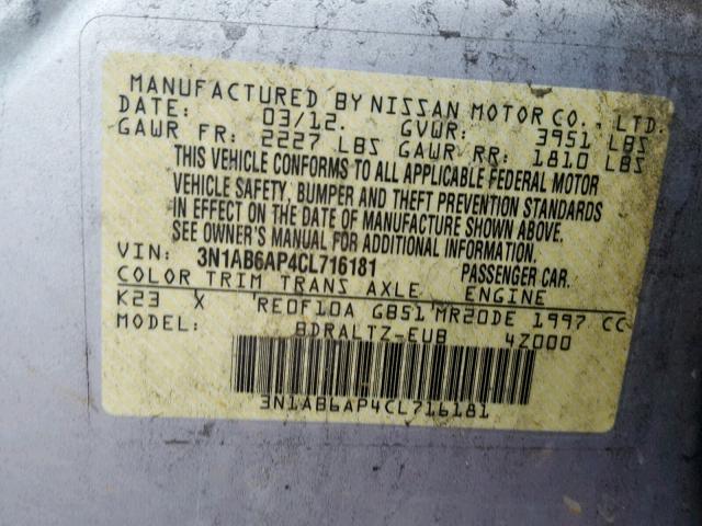 3N1AB6AP4CL716181 - 2012 NISSAN SENTRA 2.0 SILVER photo 10