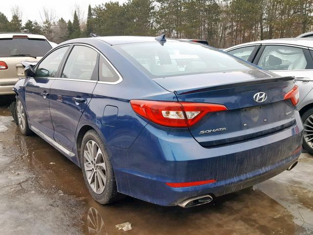 5NPE34AFXFH036698 - 2015 HYUNDAI SONATA SPO BLUE photo 3