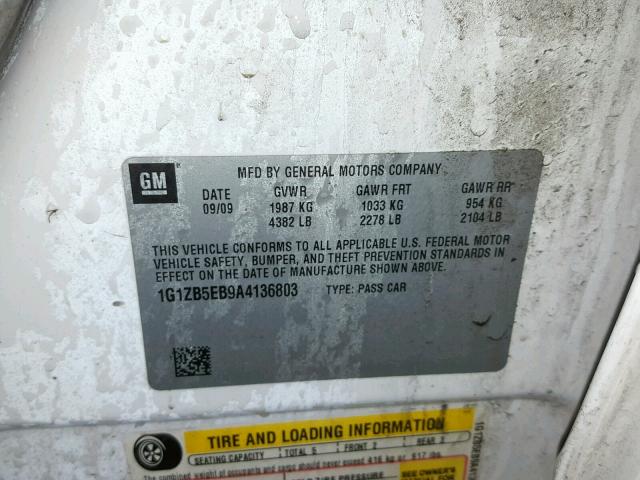 1G1ZB5EB9A4136803 - 2010 CHEVROLET MALIBU LS თეთრი ფოტო 10