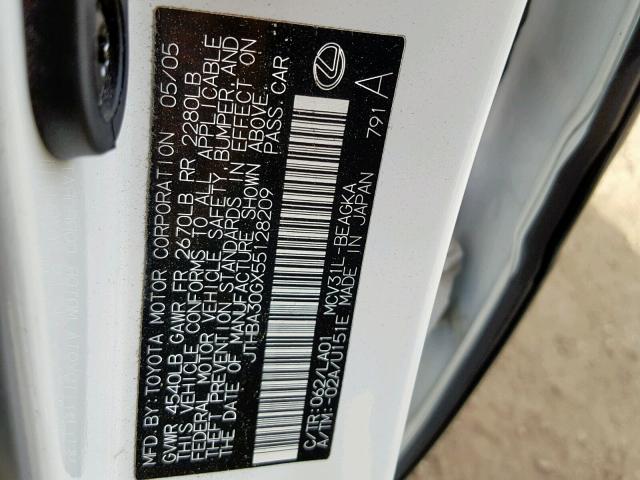 JTHBA30GX55128209 - 2005 LEXUS ES 330 WHITE photo 10