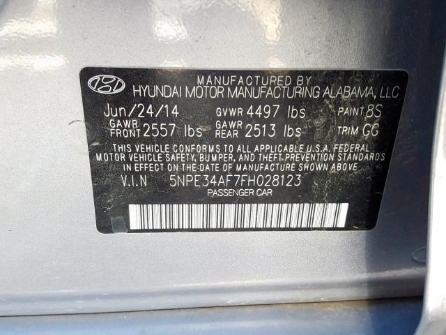 5NPE34AF7FH028123 - 2015 HYUNDAI SONATA SPO GRAY photo 10