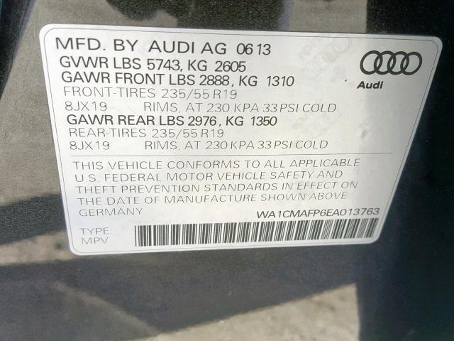 WA1CMAFP6EA013763 - 2014 AUDI Q5 TDI CHARCOAL photo 10