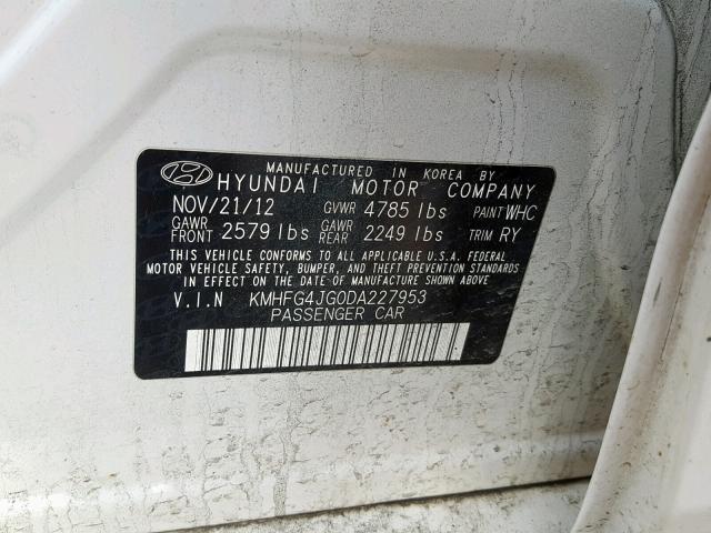 KMHFG4JG0DA227953 - 2013 HYUNDAI AZERA WHITE photo 10