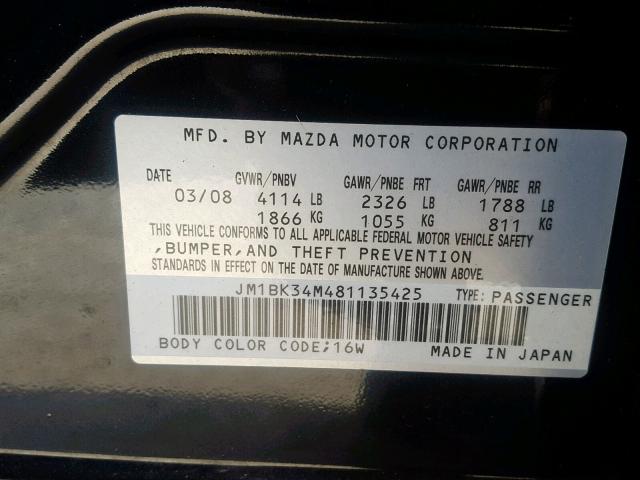 JM1BK34M481135425 - 2008 MAZDA SPEED 3 BLACK photo 10