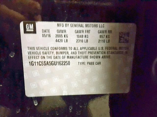 1G11C5SA5GU162250 - 2016 CHEVROLET MALIBU LIM BLUE photo 10