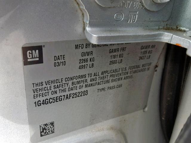 1G4GC5EG7AF252203 - 2010 BUICK LACROSSE C SILVER photo 10