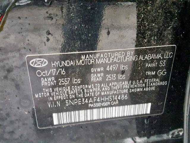 5NPE34AF4HH514486 - 2017 HYUNDAI SONATA SPO BLACK photo 10