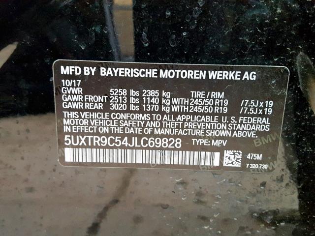 5UXTR9C54JLC69828 - 2018 BMW X3 XDRIVEM BLACK photo 10
