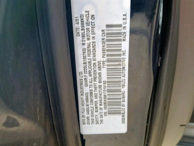 4S3BE635617215153 - 2001 SUBARU LEGACY L BLUE photo 10