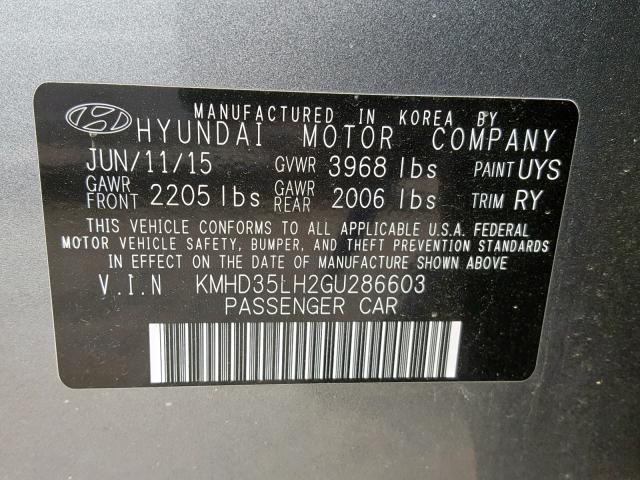 KMHD35LH2GU286603 - 2016 HYUNDAI ELANTRA GT GRAY photo 10