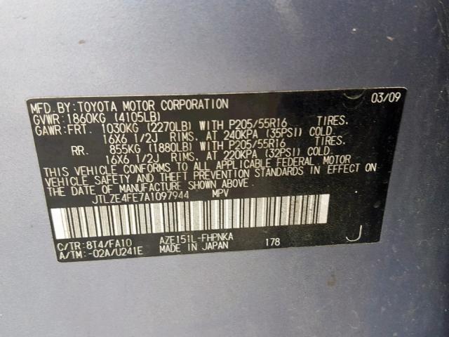 JTLZE4FE7A1097944 - 2010 TOYOTA SCION XB BLUE photo 10