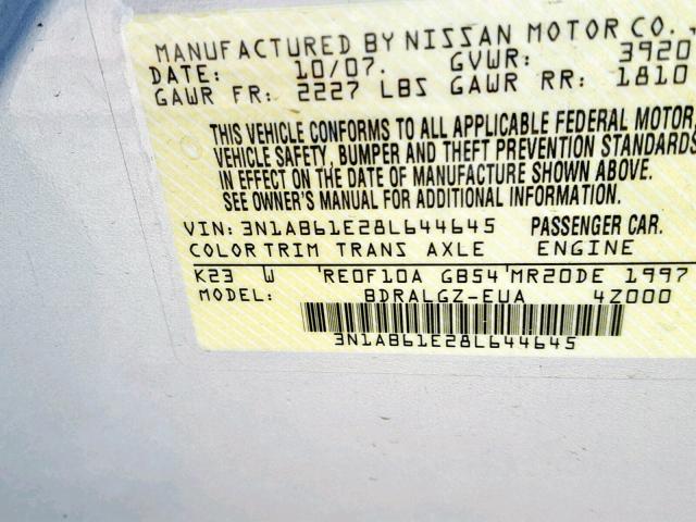 3N1AB61E28L644645 - 2008 NISSAN SENTRA 2.0 SILVER photo 10