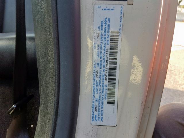 3VWCK21Y03M320196 - 2003 VOLKSWAGEN NEW BEETLE 奶油色 照片 10