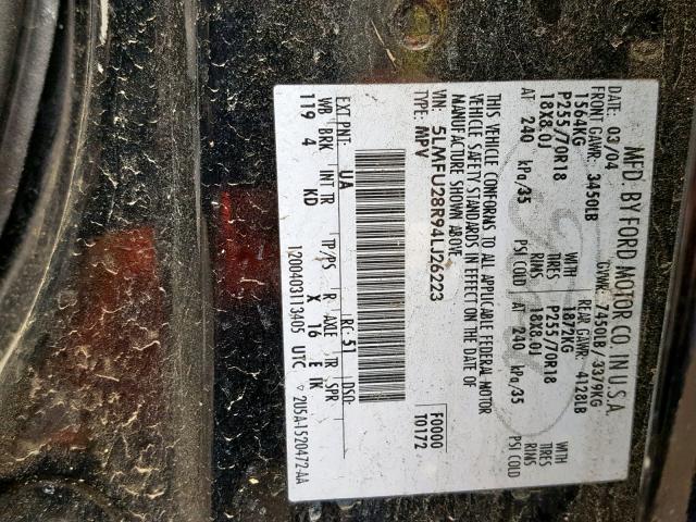 5LMFU28R94LJ26223 - 2004 LINCOLN NAVIGATOR BLACK photo 10